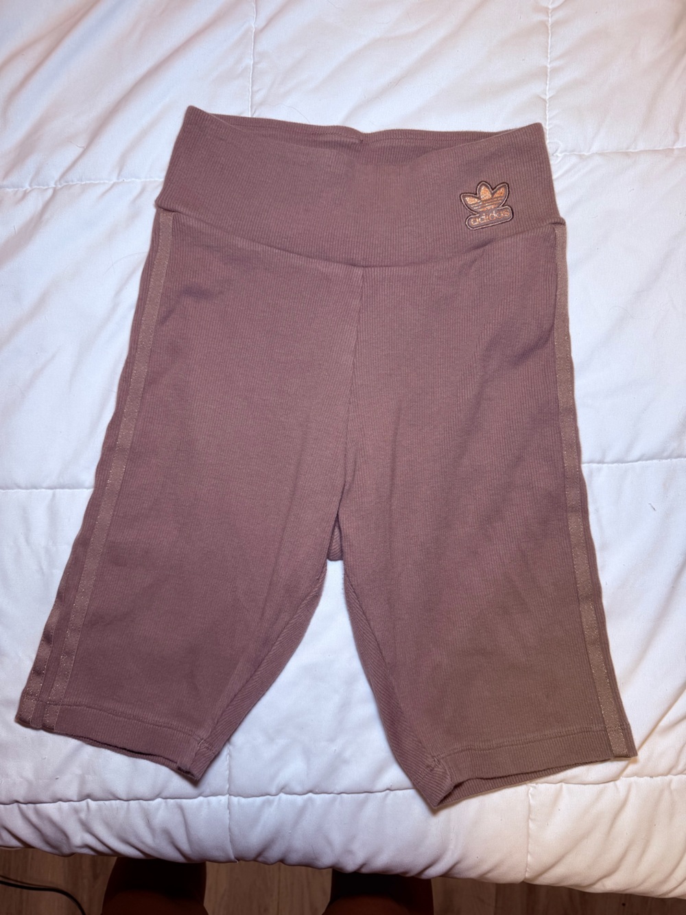 adidas Dusty Mauve Ribbed High-Waist Bike Shorts
